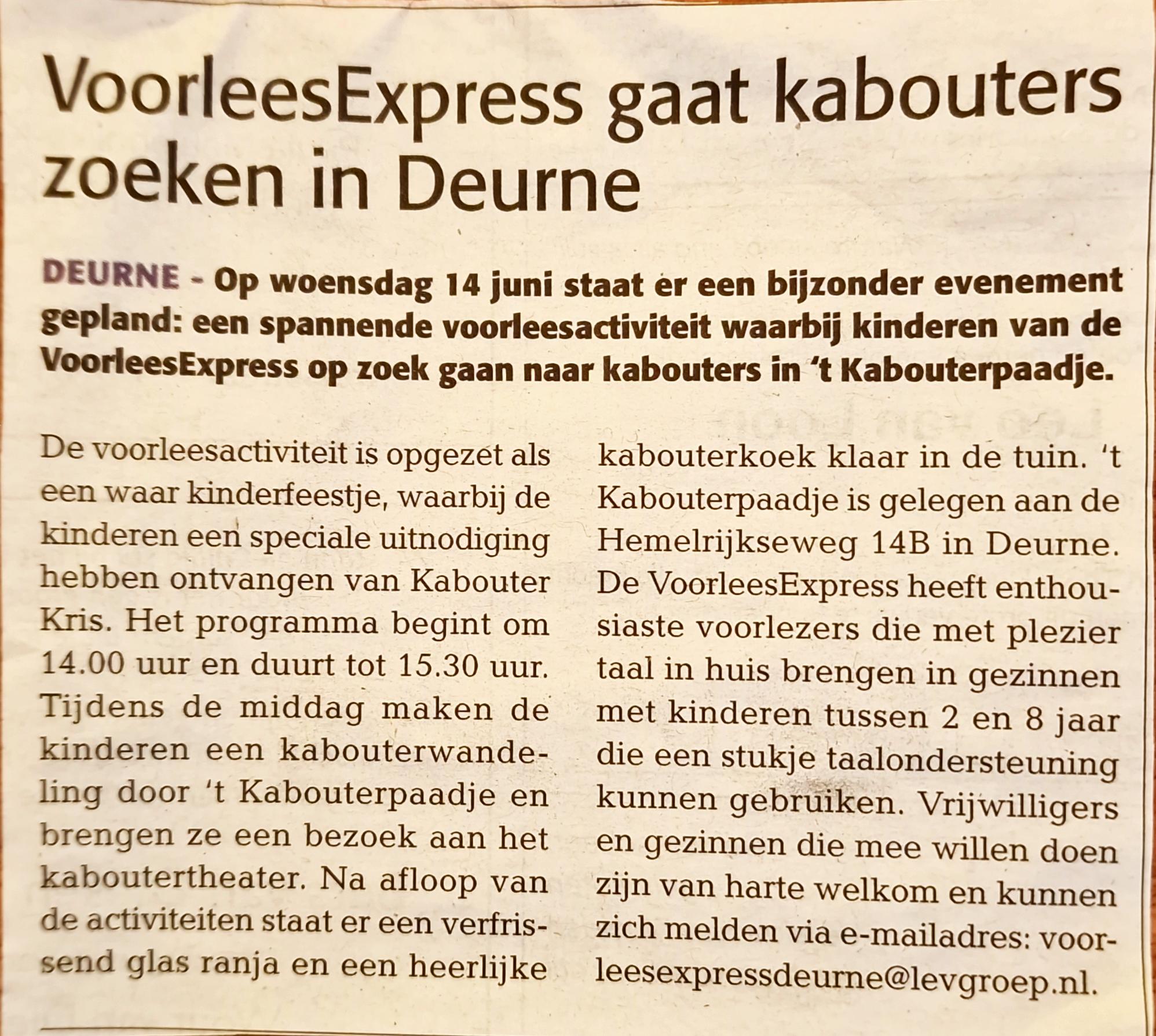 Persbericht kabouterpaadje VoorleesExpress